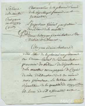 Lettre de l'Inspecteur général des Salines de la Meurthe (Château-Salins)